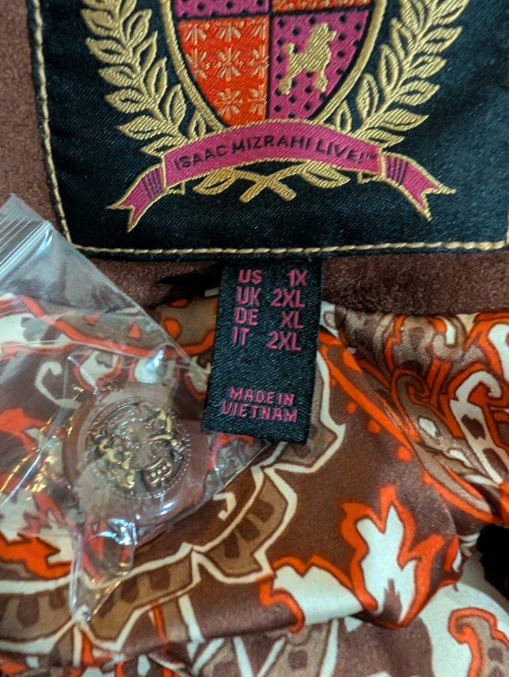 Isaac Mizrahi Live Brown Faux Suede Blazer Jacket 1X Paisley Lined - Picture 8 of 10